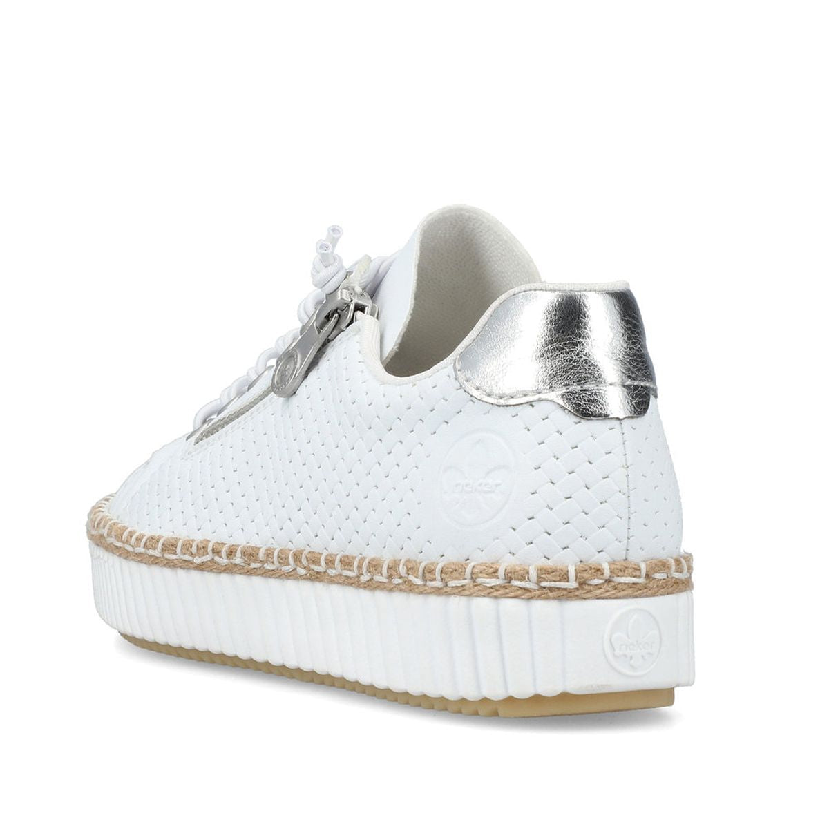 Rieker M2940-80 Alabama Women’s Zip Slip-On Platform Shoes in White/Silver