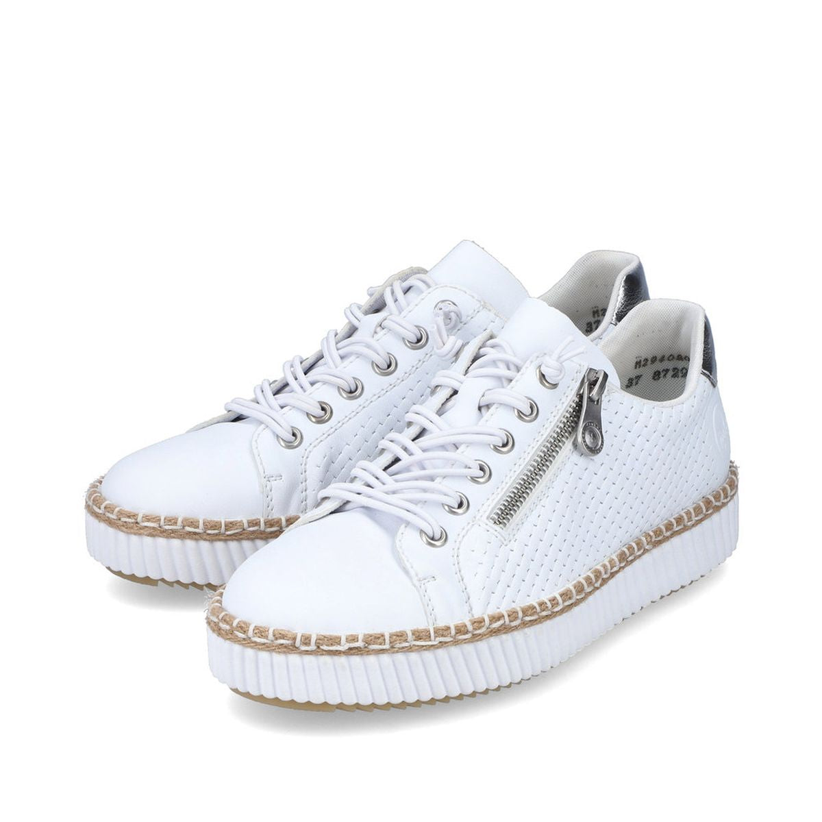 Rieker M2940-80 Alabama Women’s Zip Slip-On Platform Shoes in White/Silver