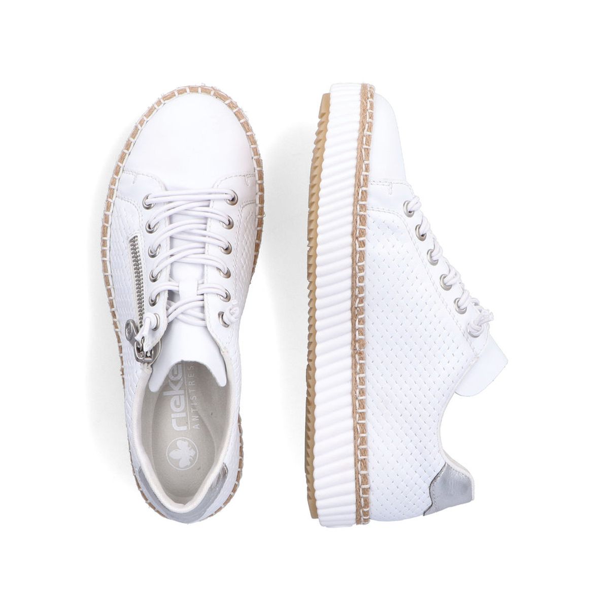Rieker M2940-80 Alabama Women’s Zip Slip-On Platform Shoes in White/Silver