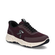Rieker M6551-30 women's burgundy lace-up sneaker with a chunky white sole and black laces.