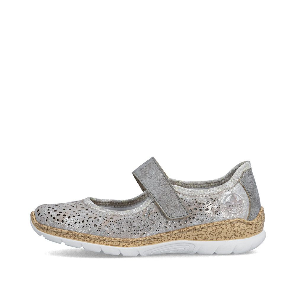 Rieker N4299 Mary Jane Casual Shoe in Metallic