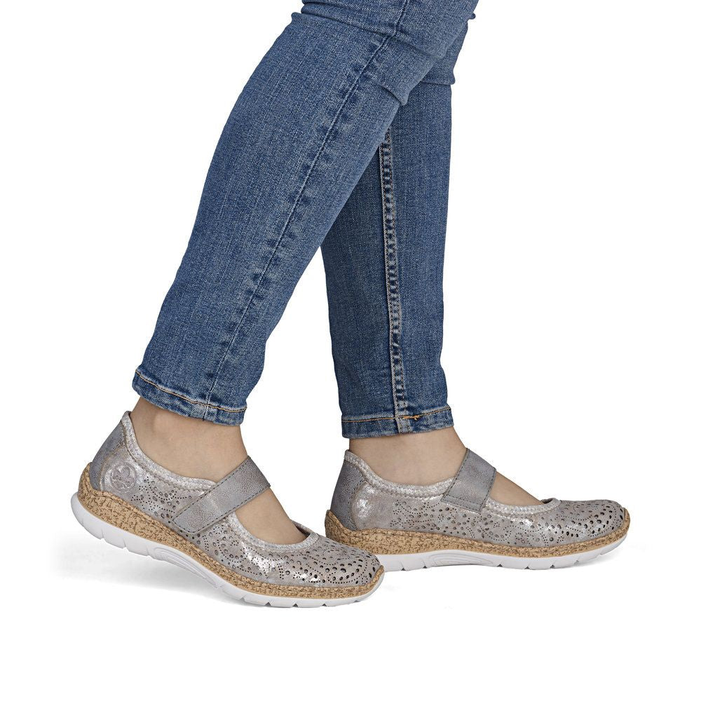 Rieker N4299 Mary Jane Casual Shoe in Metallic