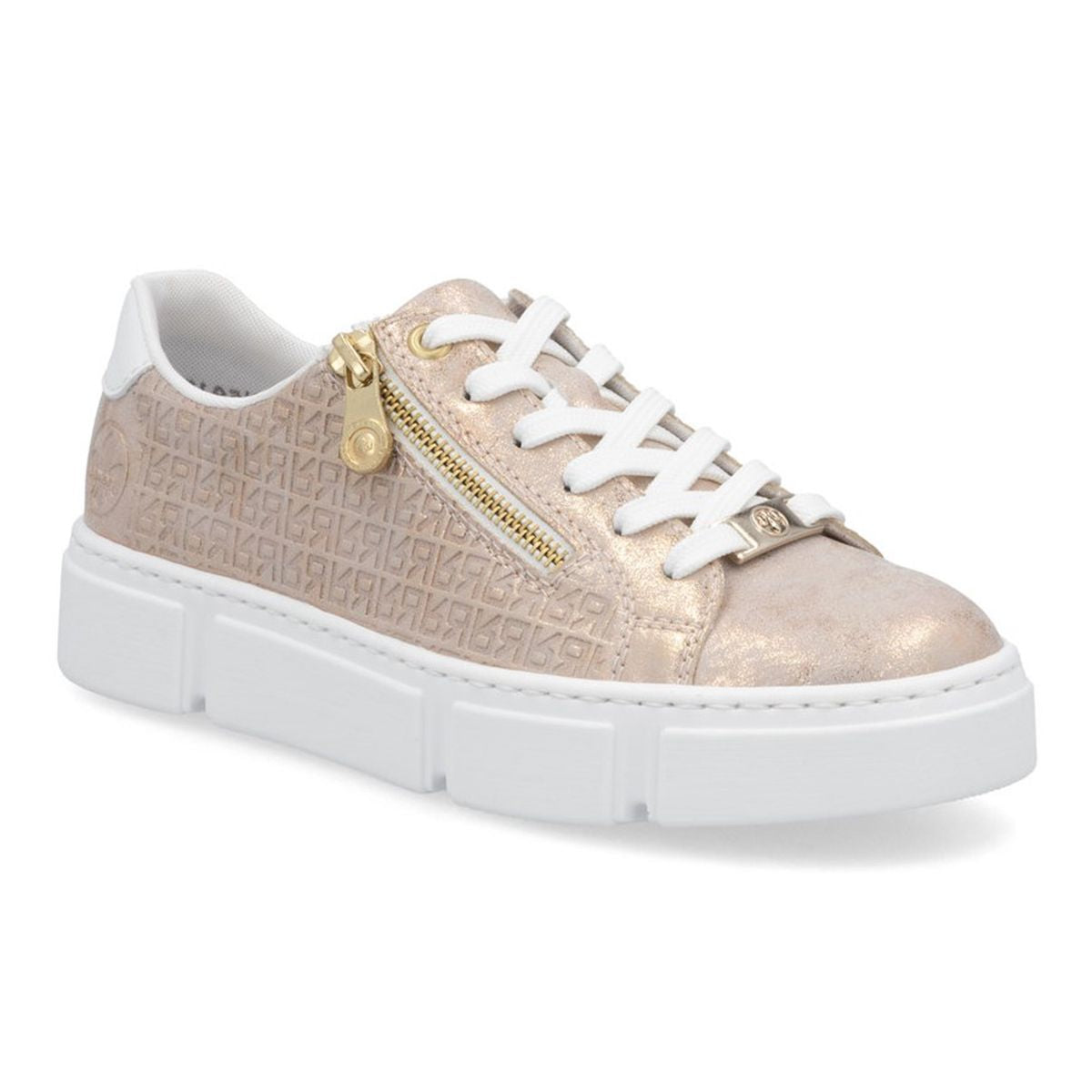 Rieker Women's N5917-90 Nanao Rosegold Zip Platform Sneakers with patterned finish