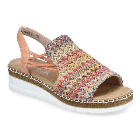 Stylish Rieker V1241-90 Flechtana wedge sandals in multi-apricot, side view