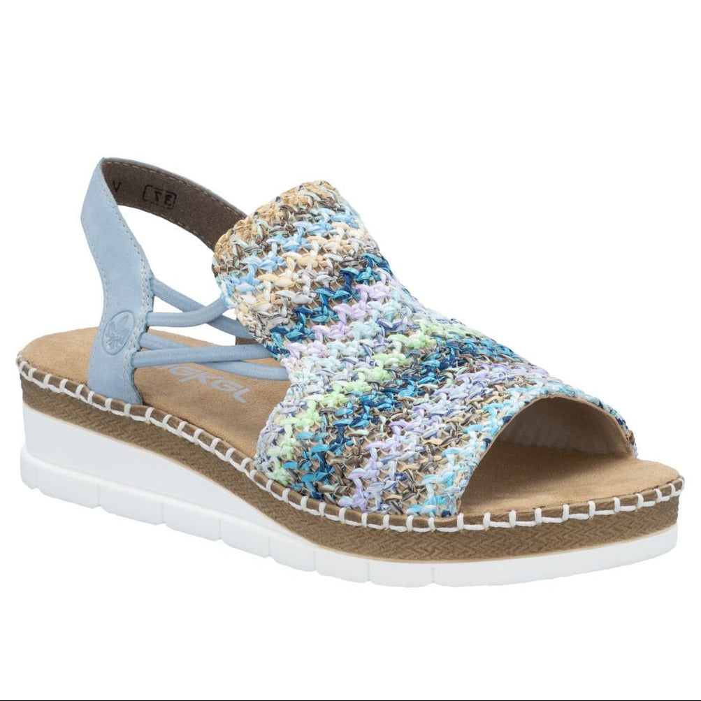 Rieker V1241 Women's Sandals in Blue, soft footbed, slip on. Style #: V1241-91