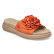 Rieker V1562-38 Morelia fashionable mule sandals in pumpkin color, full of comfort.