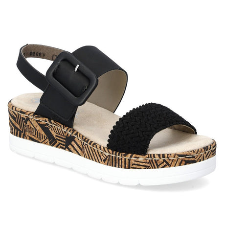 Rieker Style V395000 Mailles Black Platform Sandal with detailed sides