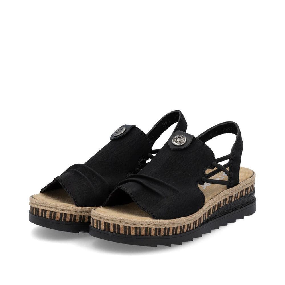 Rieker V7972-00 Nabukino Black Wedge Sandals for Women