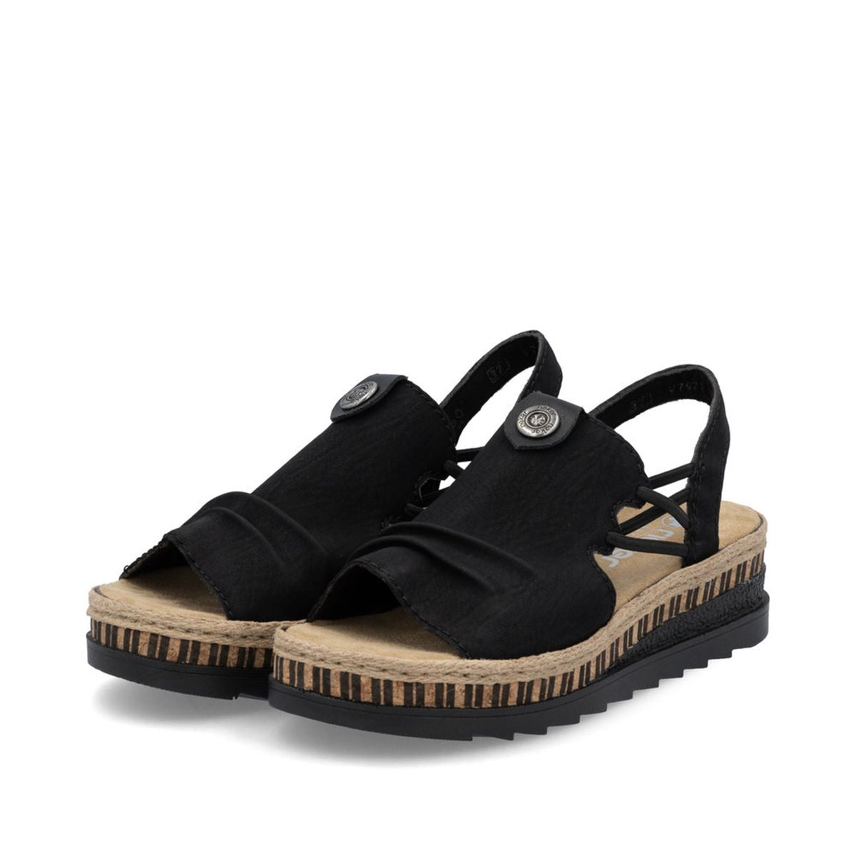 Rieker V7972-00 Nabukino Black Wedge Sandals for Women