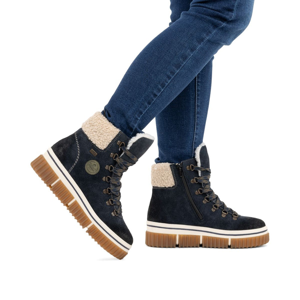 Rieker Y6347 Women's Lace Zip Winter Waterproof Boot – Blue