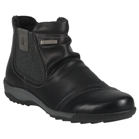 Romika Ellie 02 black women’s ankle boot with vegan leather and textile upper