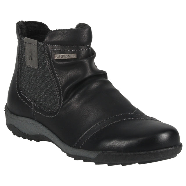 Romika Ellie 02 black women’s ankle boot with vegan leather and textile upper