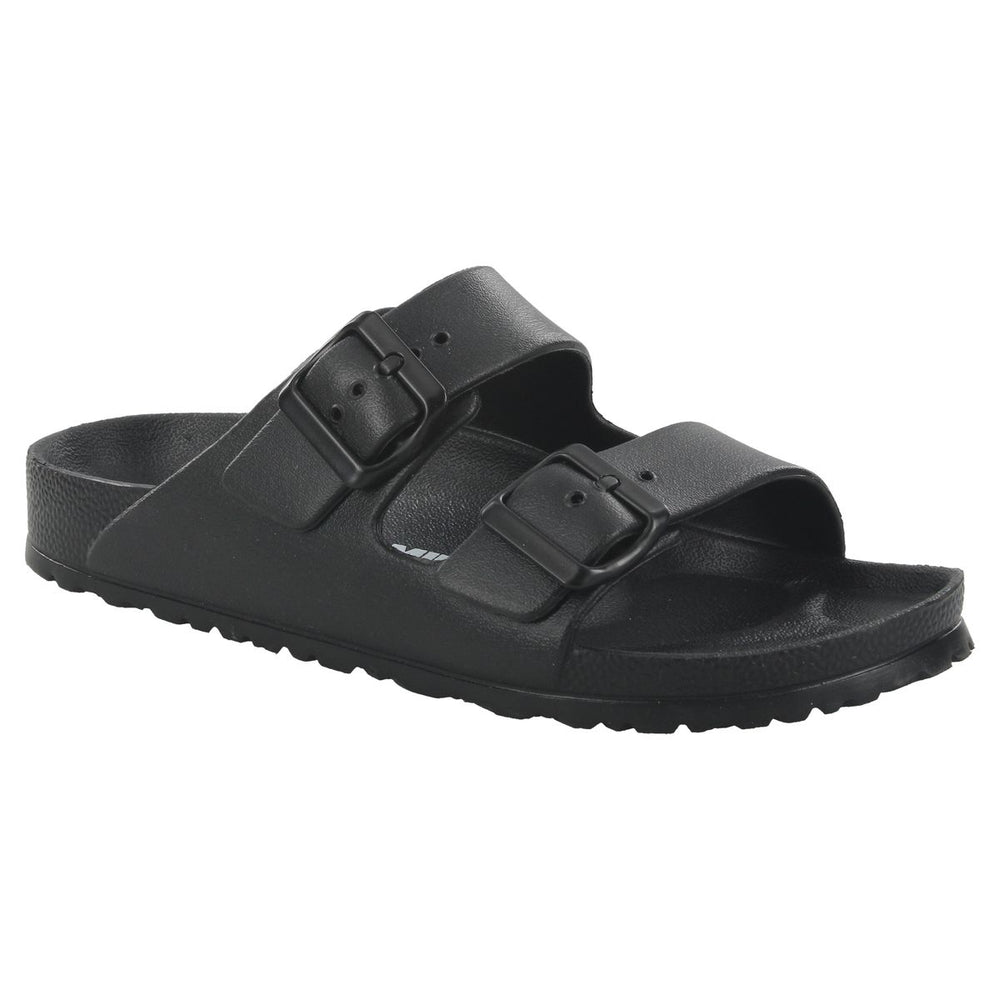 Men’s black waterproof EVA slide sandal with two adjustable buckle straps and a contoured footbed. Style #4999127810