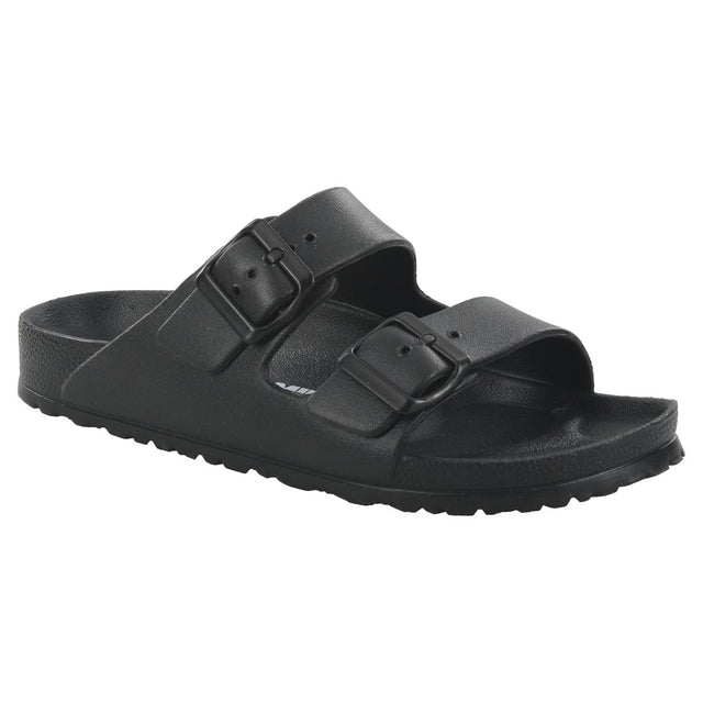 Men’s black waterproof EVA slide sandal with two adjustable buckle straps and a contoured footbed. Style #4999127810