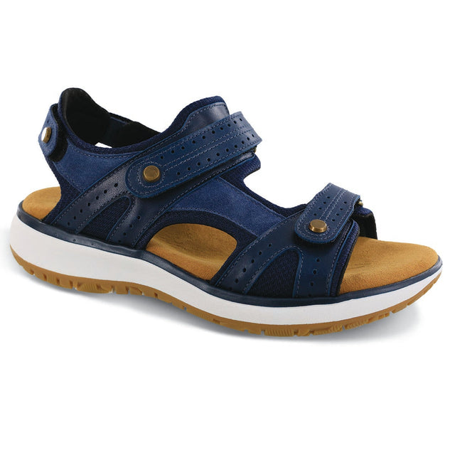 Women's sport sandal with adjustable straps, cushioned footbed, soft lining, and durable shock-absorbing sole, featuring a 1.75-inch heel for active comfort. Style #3740-909