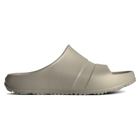 Men's taupe lightweight molded EVA foam one-piece slide sandal with a wide upper strap. Style #STS24009