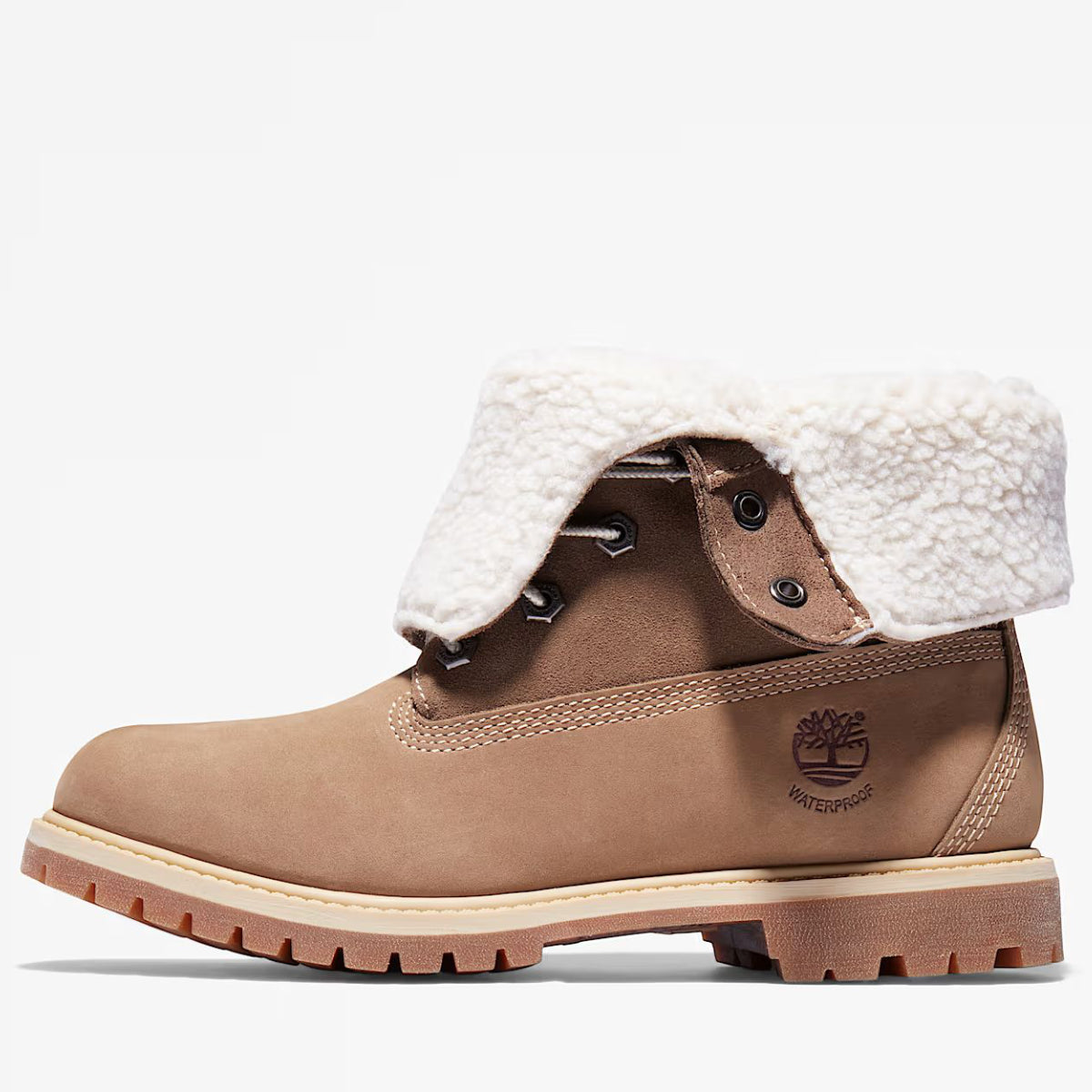 Timberland Women's Warm-Lined Waterproof Roll-Top Boot in Light Brown Nubuck