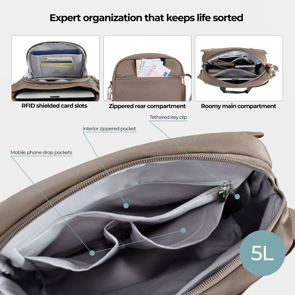 Travelon Unisex Anti-Theft Classic Tour Bag in Hazelnut