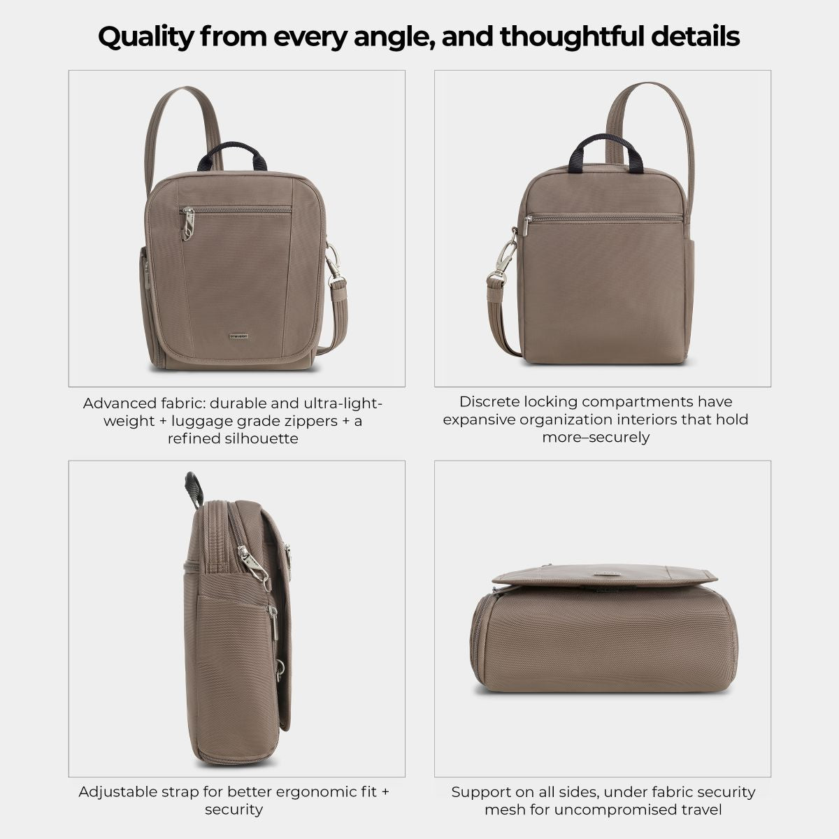 Travelon Unisex Anti-Theft Classic Tour Bag in Hazelnut