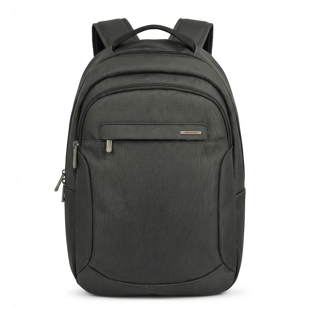 Large grey unisex anti-theft backpack with multiple zippered compartments and top handle. Style #43114-GREY