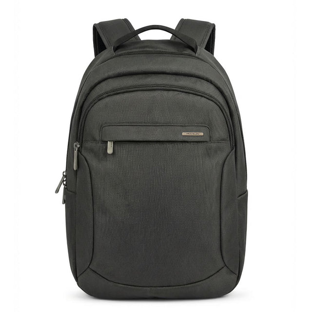 Large grey unisex anti-theft backpack with multiple zippered compartments and top handle. Style #43114-GREY