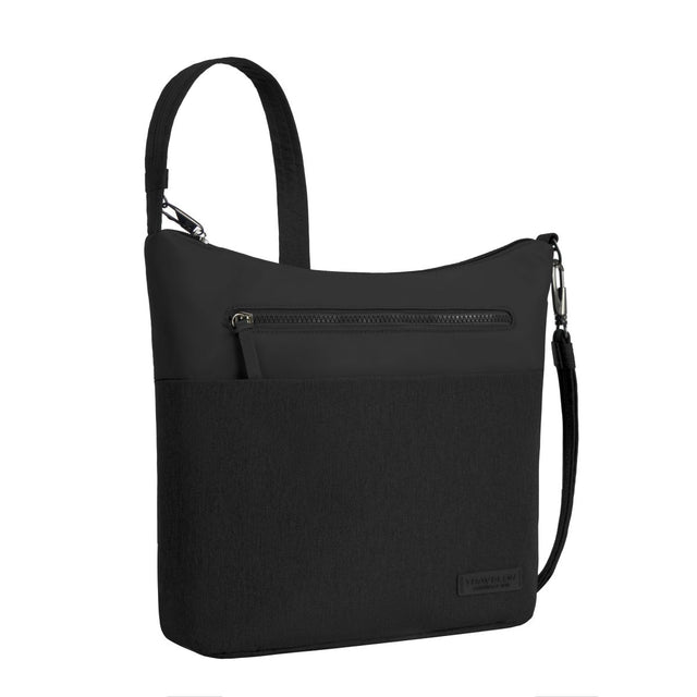 Travelon Unisex Anti-Theft Metro Crossbody in Black with adjustable straps and 5 point anti theft security system. Style: 43414-500