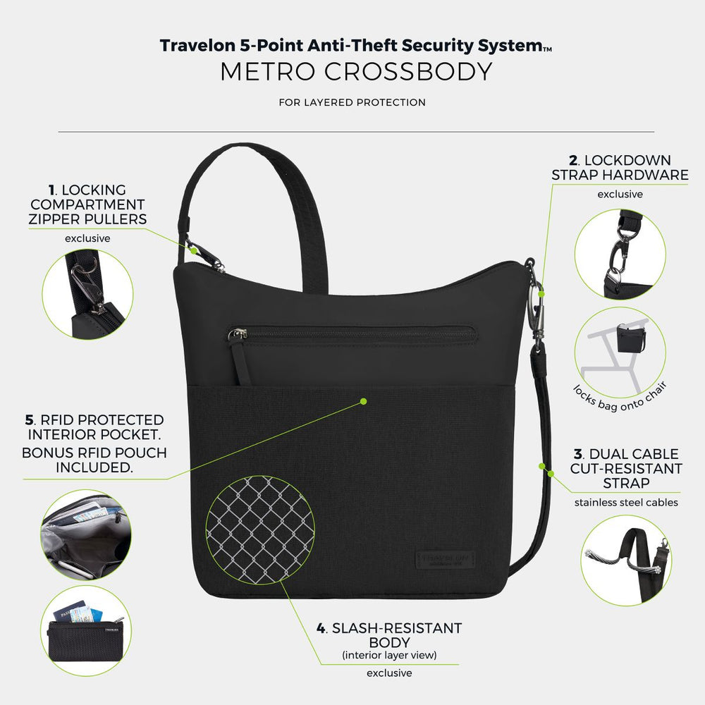 Travelon Unisex Anti-Theft Metro Crossbody in Black