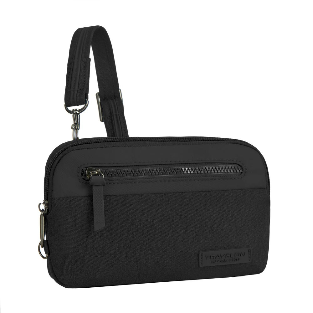 Travelon Women's Anti-Theft Metro Convertible Small Crossbody in Black, adjustable straps, 5 point anti theft security system. Style: 43416-500