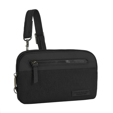 Travelon Women's Anti-Theft Metro Convertible Small Crossbody in Black, adjustable straps, 5 point anti theft security system. Style: 43416-500