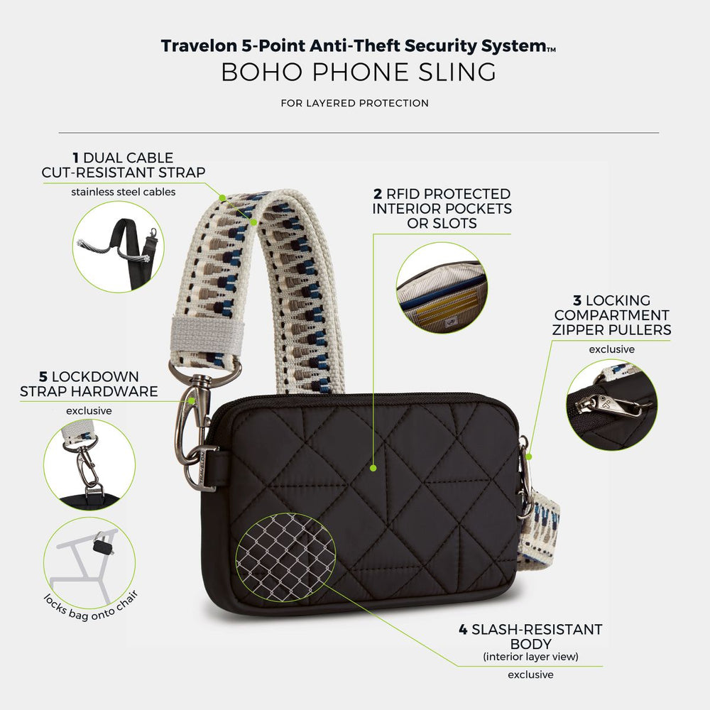 Travelon Women's Anti-Theft Boho Phone Sling in Black