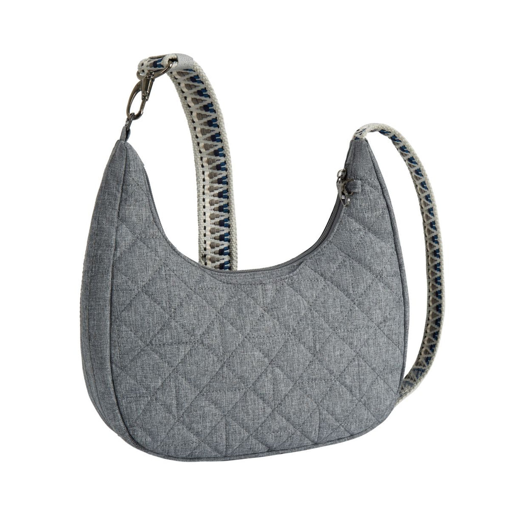 Travelon Woman's Anti-Theft Boho Slouchy Crossbody in Grey anti-theft, adjustable, zipper closure. Style#: 43624-52T