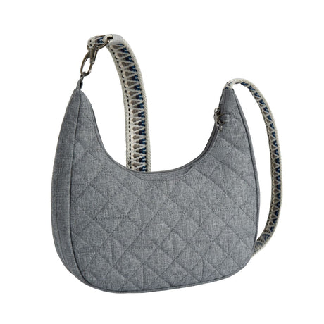 Travelon Woman's Anti-Theft Boho Slouchy Crossbody in Grey anti-theft, adjustable, zipper closure. Style#: 43624-52T