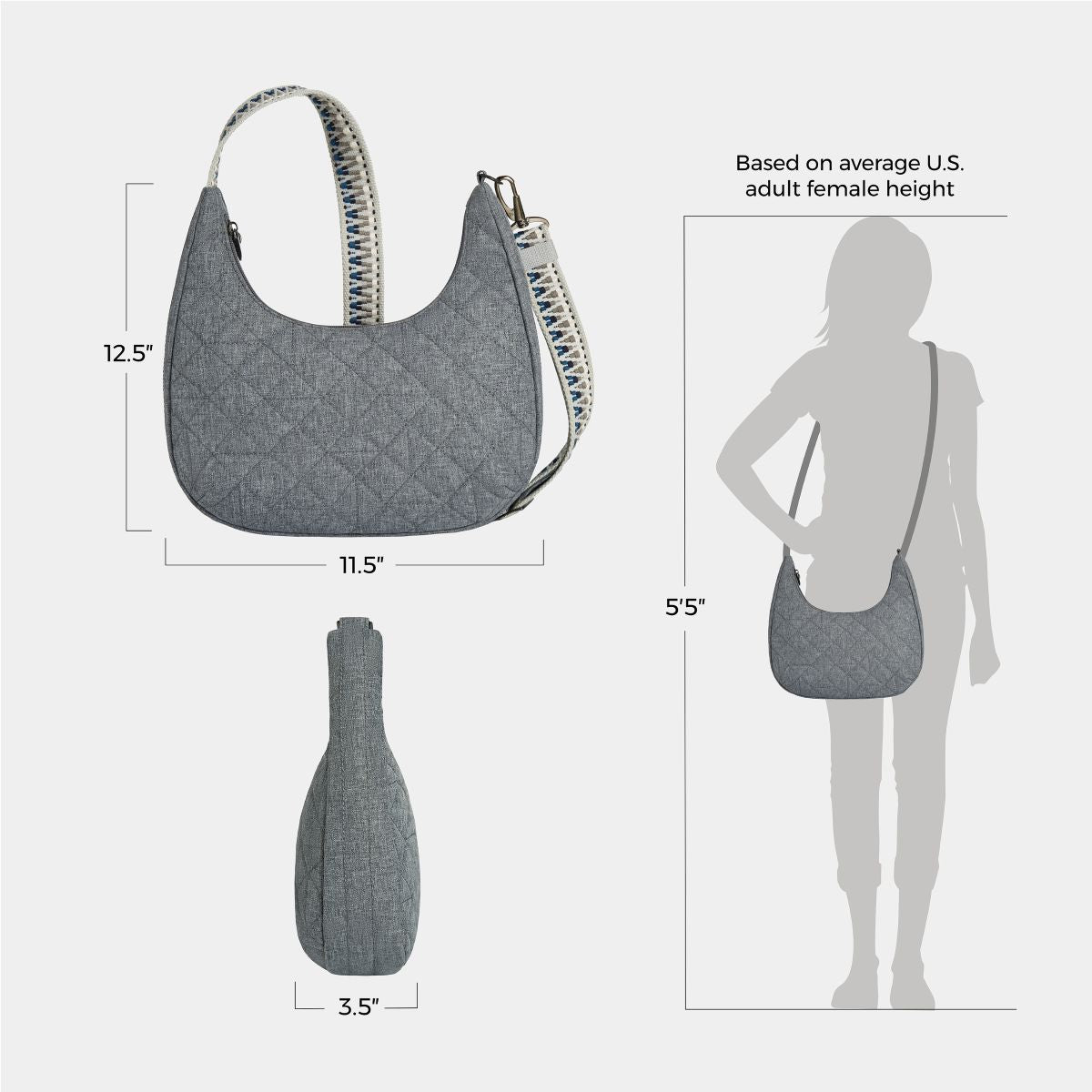Travelon Woman's Anti-Theft Boho Slouchy Crossbody in Grey