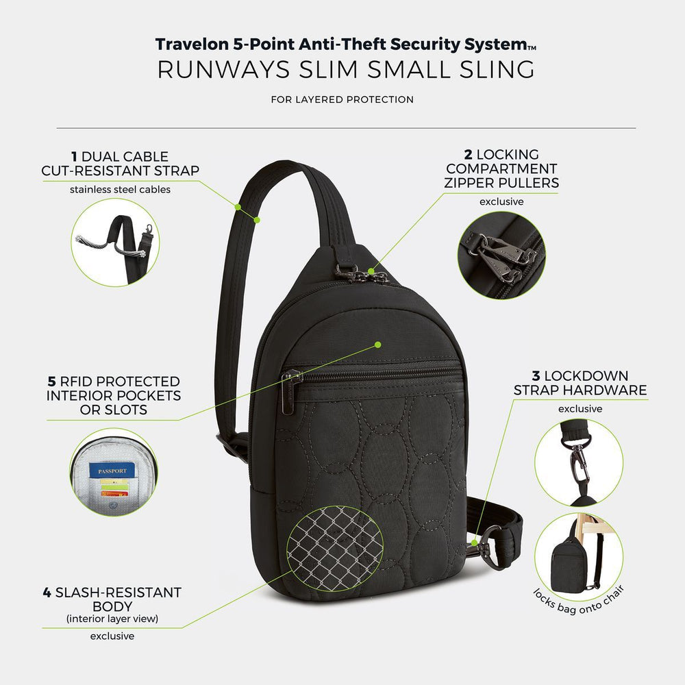 Travelon Women's Runways Anti-Theft Small Sling in Black