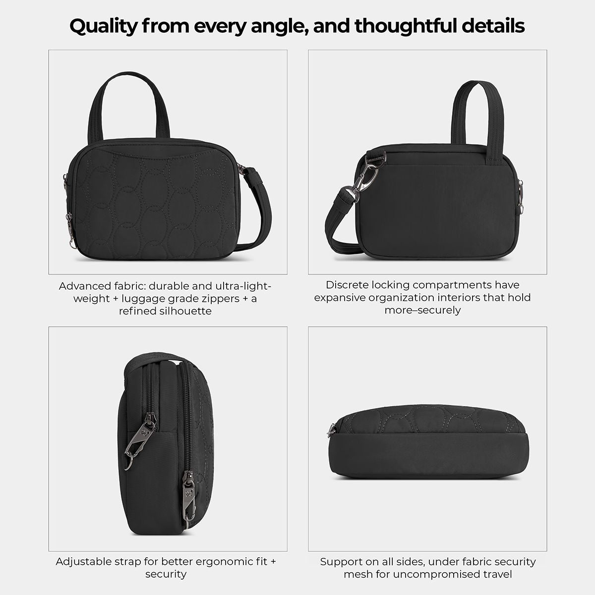 Travelon Women's Runways Anti-Theft Double Compartment Crossbody in Black