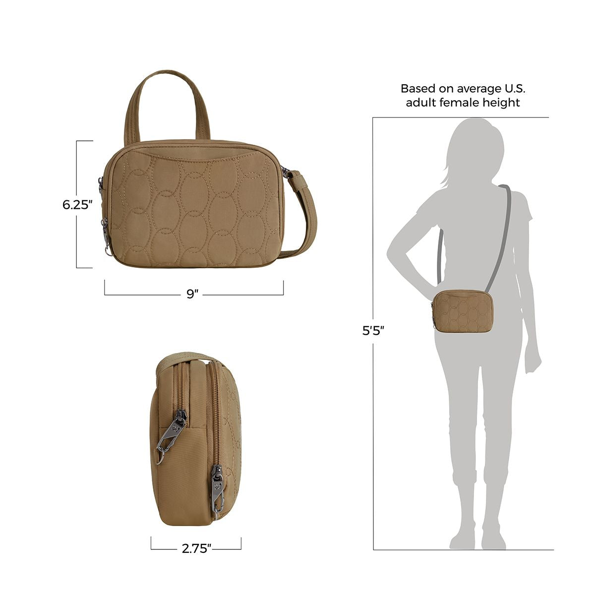 Travelon Women's Runways Anti-Theft Double Compartment Crossbody in Latte