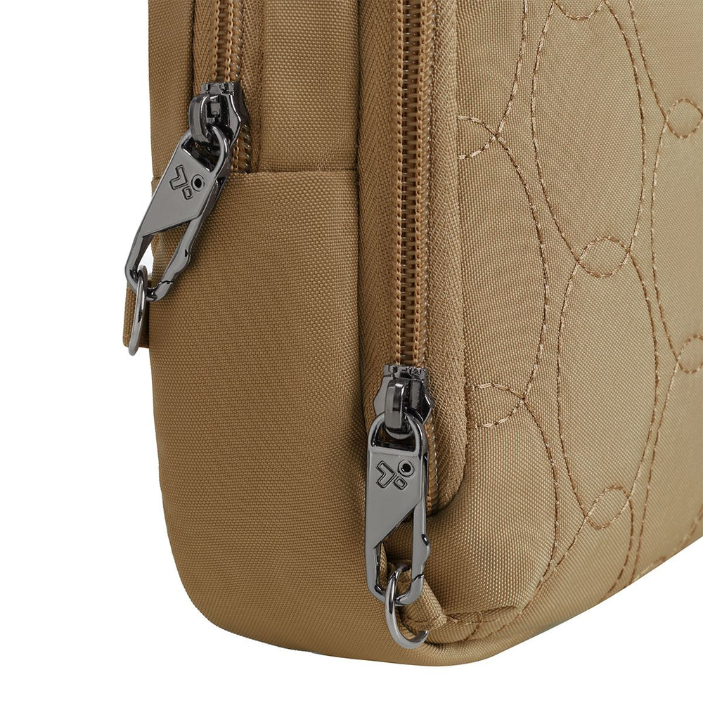 Travelon Women's Runways Anti-Theft Double Compartment Crossbody in Latte