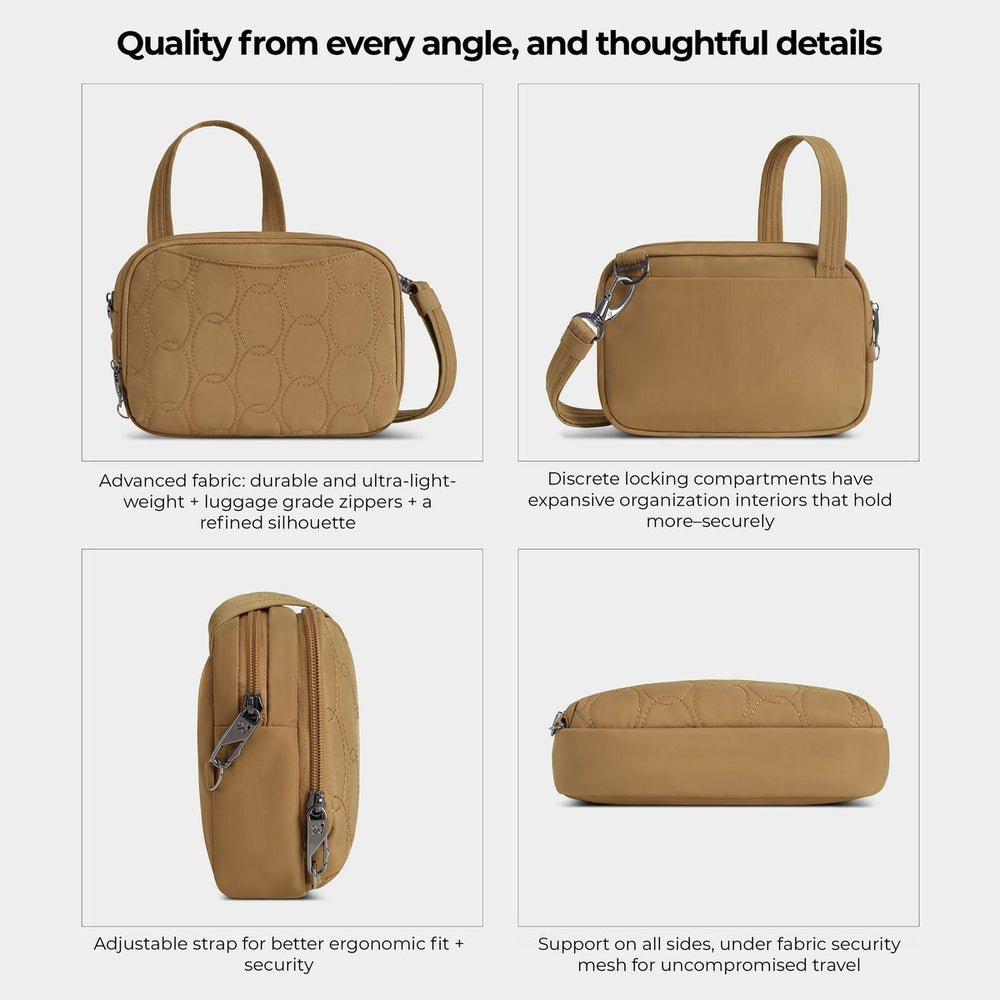 Travelon Women's Runways Anti-Theft Double Compartment Crossbody in Latte