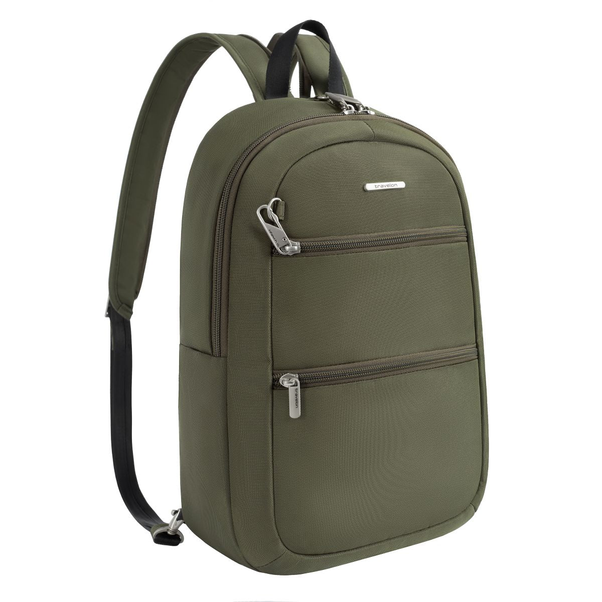 Travelon Unisex Anti-Theft Classic Convertible Sling Backpack in Olive, anti-theft with locking zippers. Style#: 43719-420