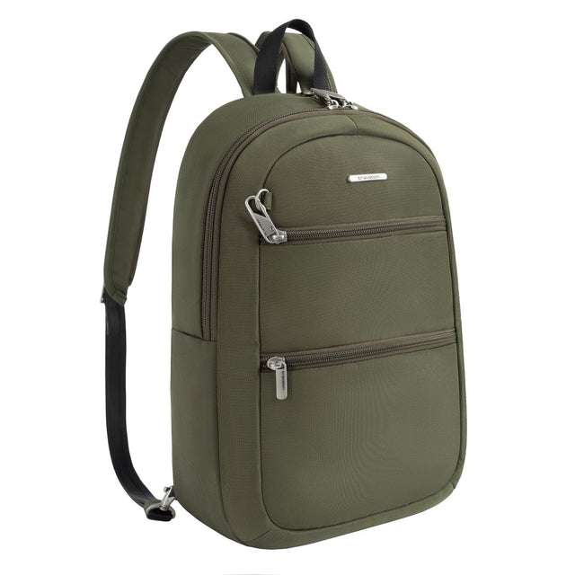 Travelon Unisex Anti-Theft Classic Convertible Sling Backpack in Olive, anti-theft with locking zippers. Style#: 43719-420