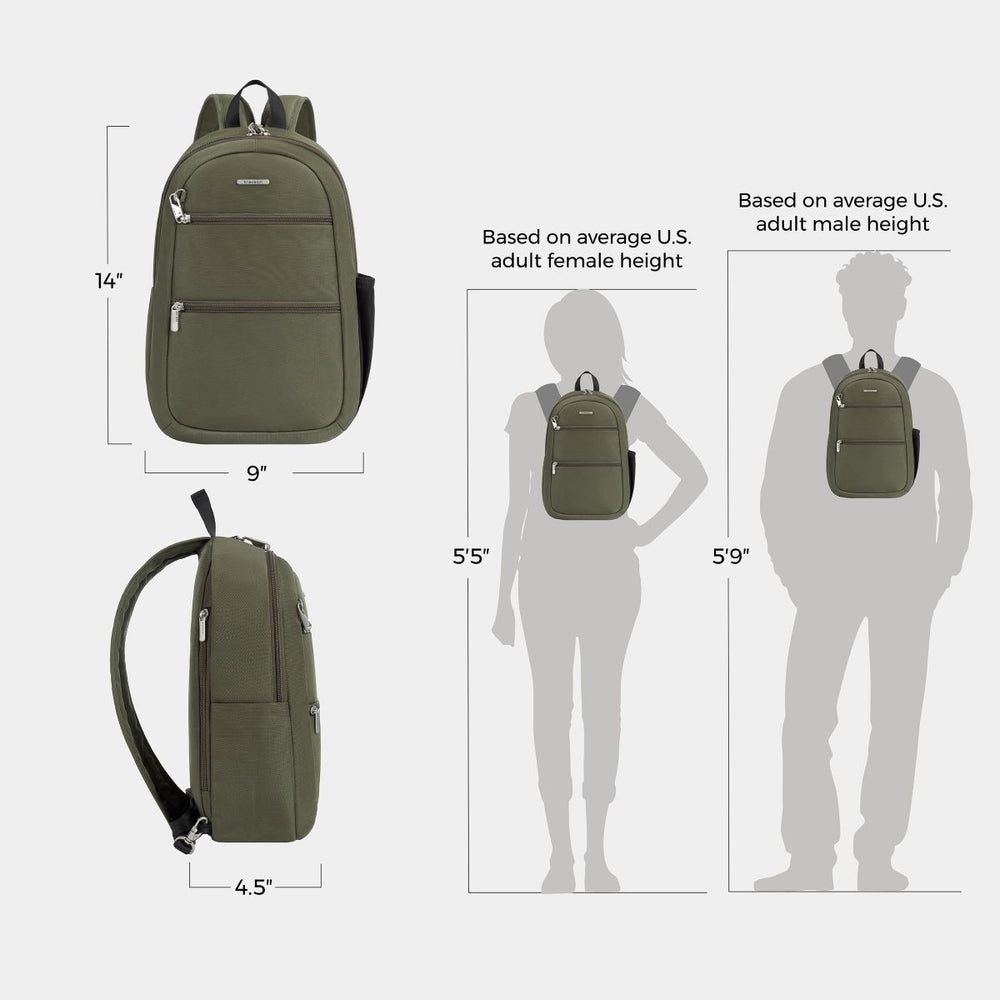Travelon Unisex Anti-Theft Classic Convertible Sling Backpack in Olive