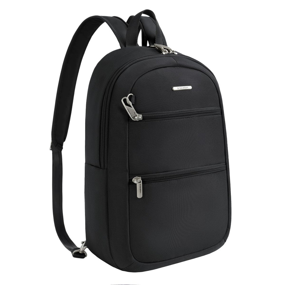 Travelon Unisex Anti-Theft Classic Convertible Sling Backpack in Black, anti-theft with locking zippers. Style#: 43719-500