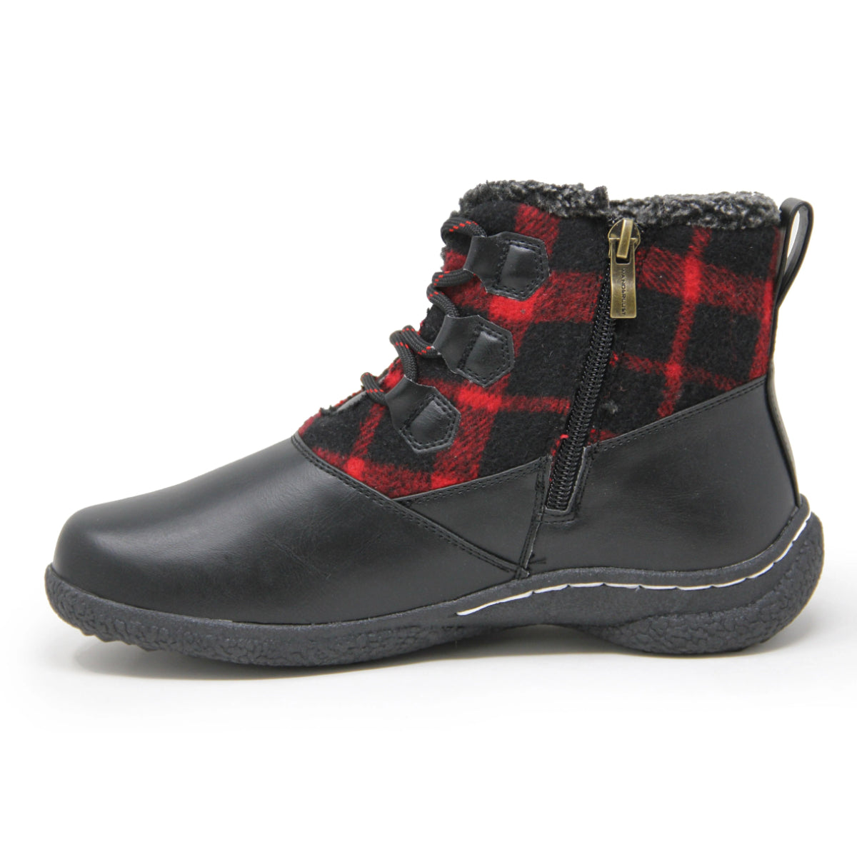 Wanderlust Amelia Flannel Women's Lace-Up Boot In Red Black